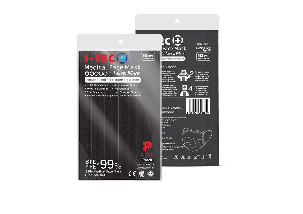 I-TEC Medical Face Mask individual pack, black