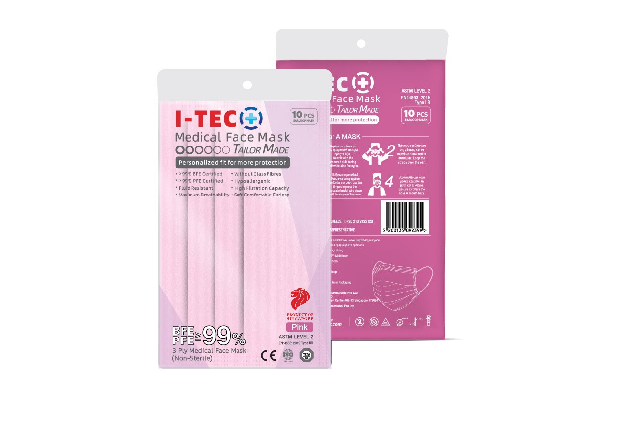 I-TEC Medical Face Mask individual pack, pink