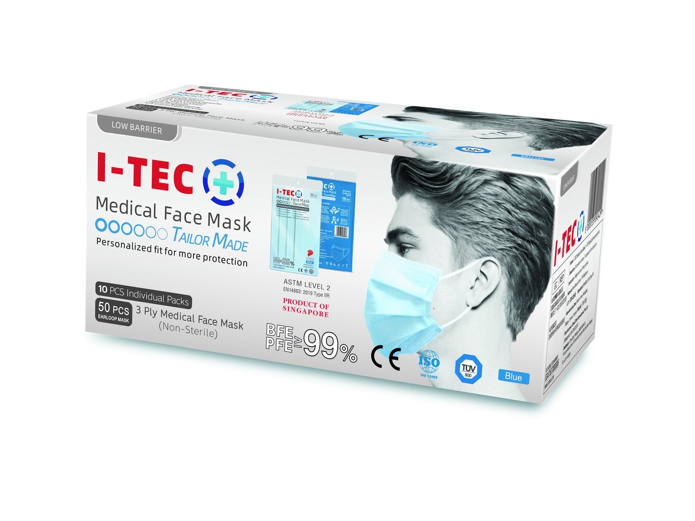 I-TEC Medical Face Mask box, printed with the Product of Singapore mark